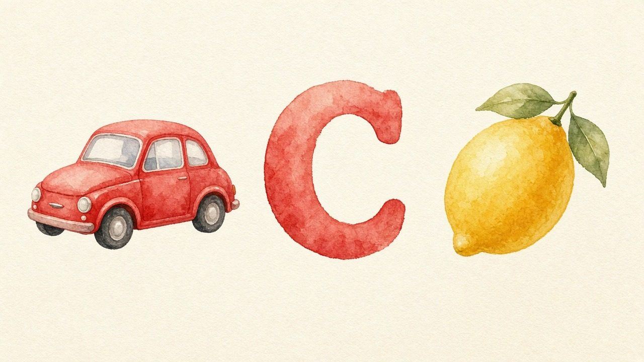 De auto (Sajjaara), de letter C, C van de citroen