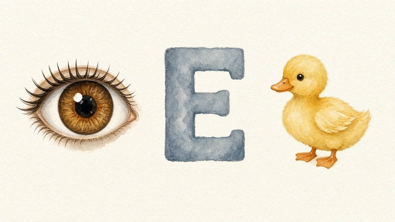 Het oog ('Ein), de letter E, E van de eend