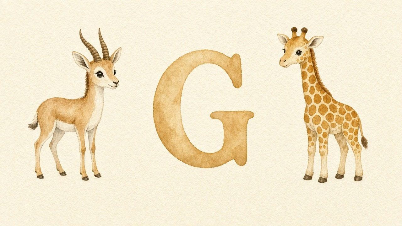 De gazelle (Ghazaal), de letter G, G van de giraf