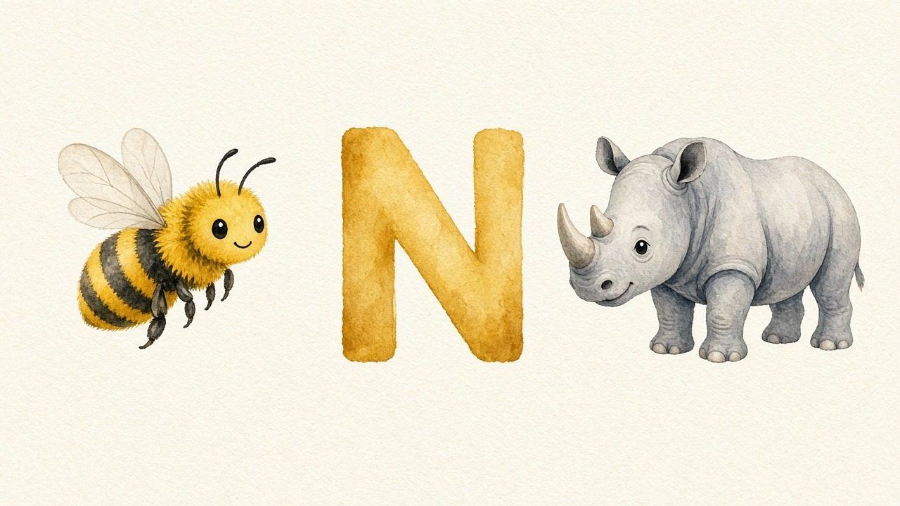 De bij (Nahla), de letter N, N van de neushoorn