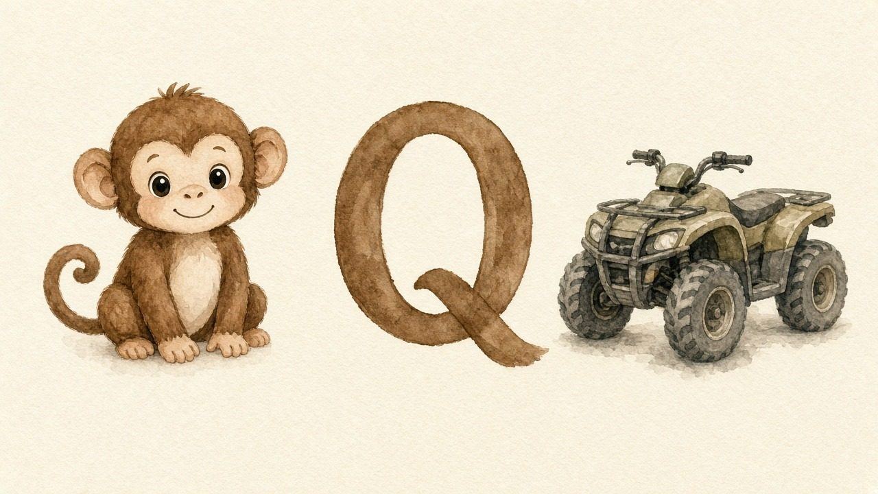 De aap (Qird), de letter Q, Q van de quad