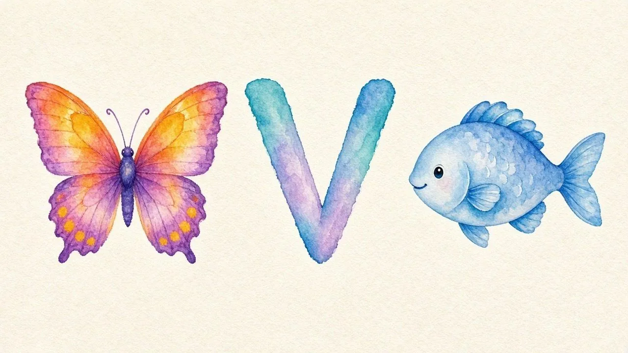 De vlinder (Faraasja), de letter V, V van de vis