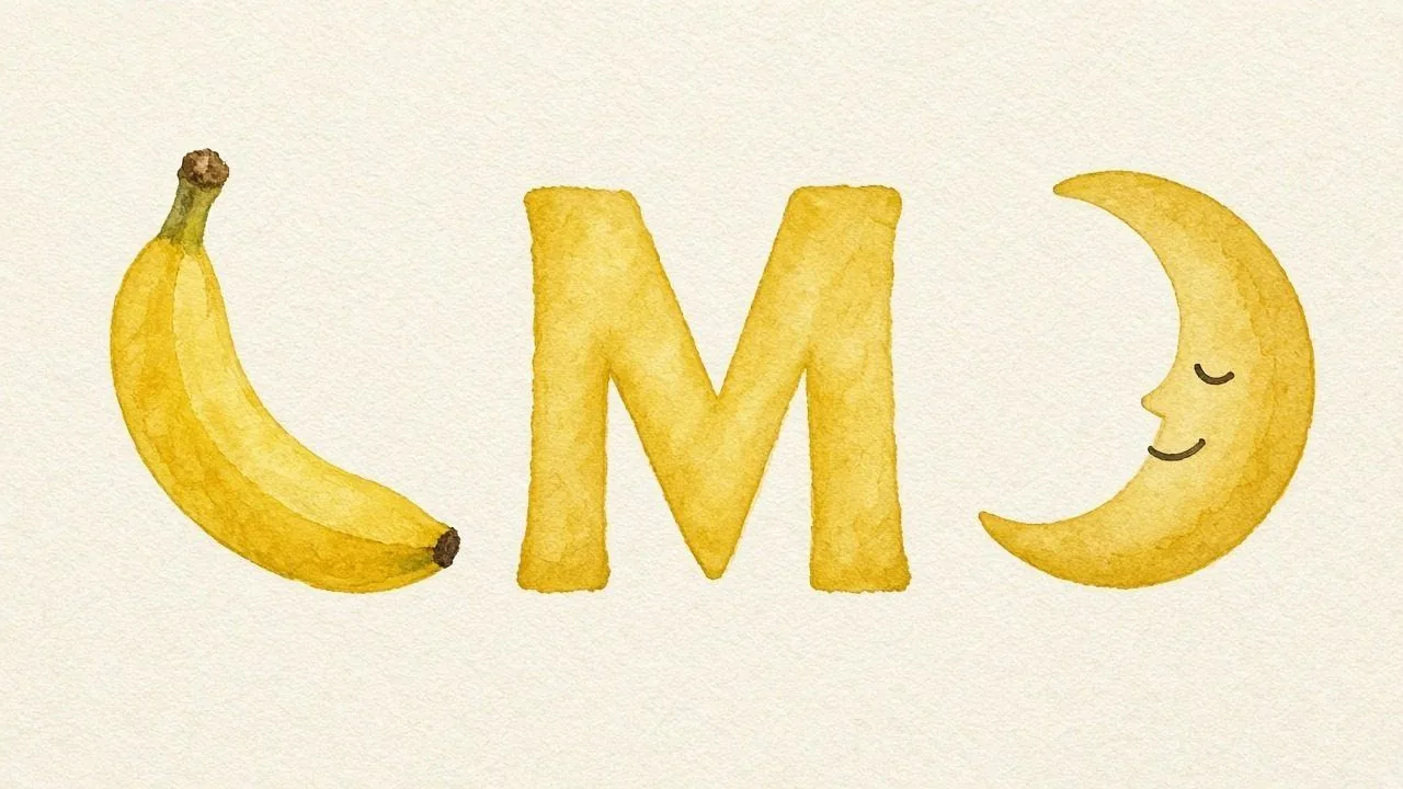 De banaan (Muz), de letter M, M van de maan