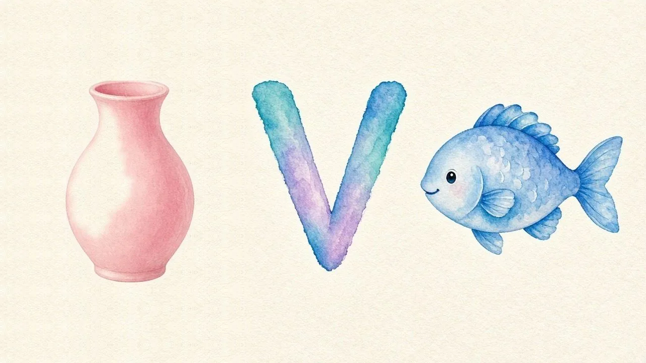 De vaas (Vazo), de letter V, V van de vis