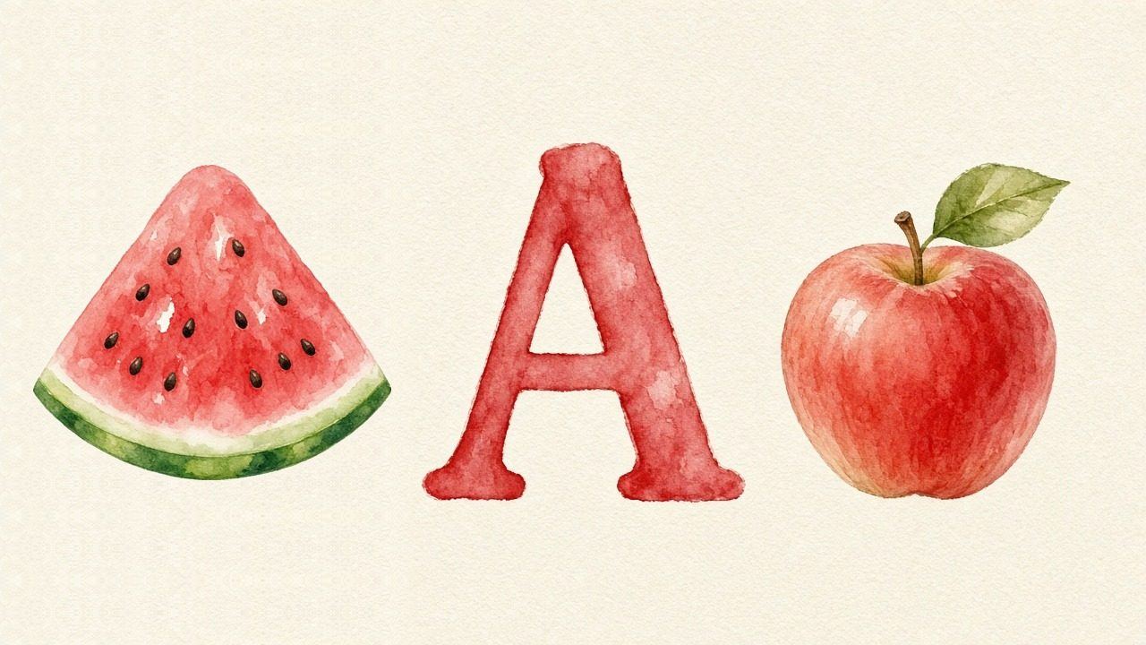 De watermeloen (Arbuz), de letter A, A van de appel