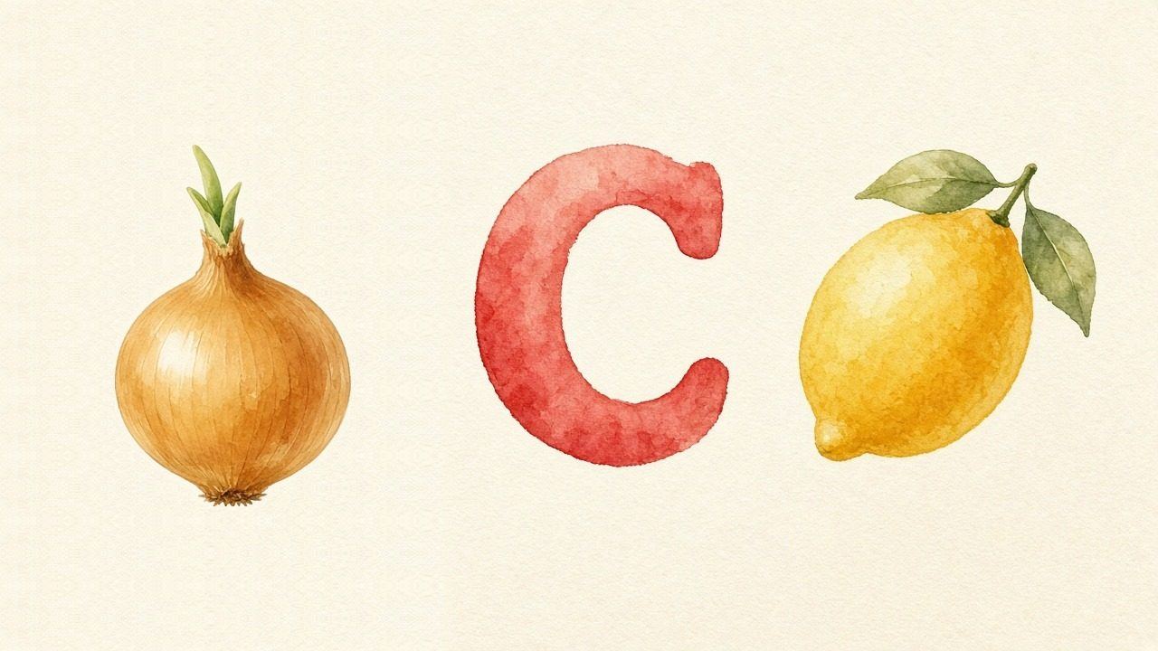 De ui (Cebula), de letter C, C van de citroen