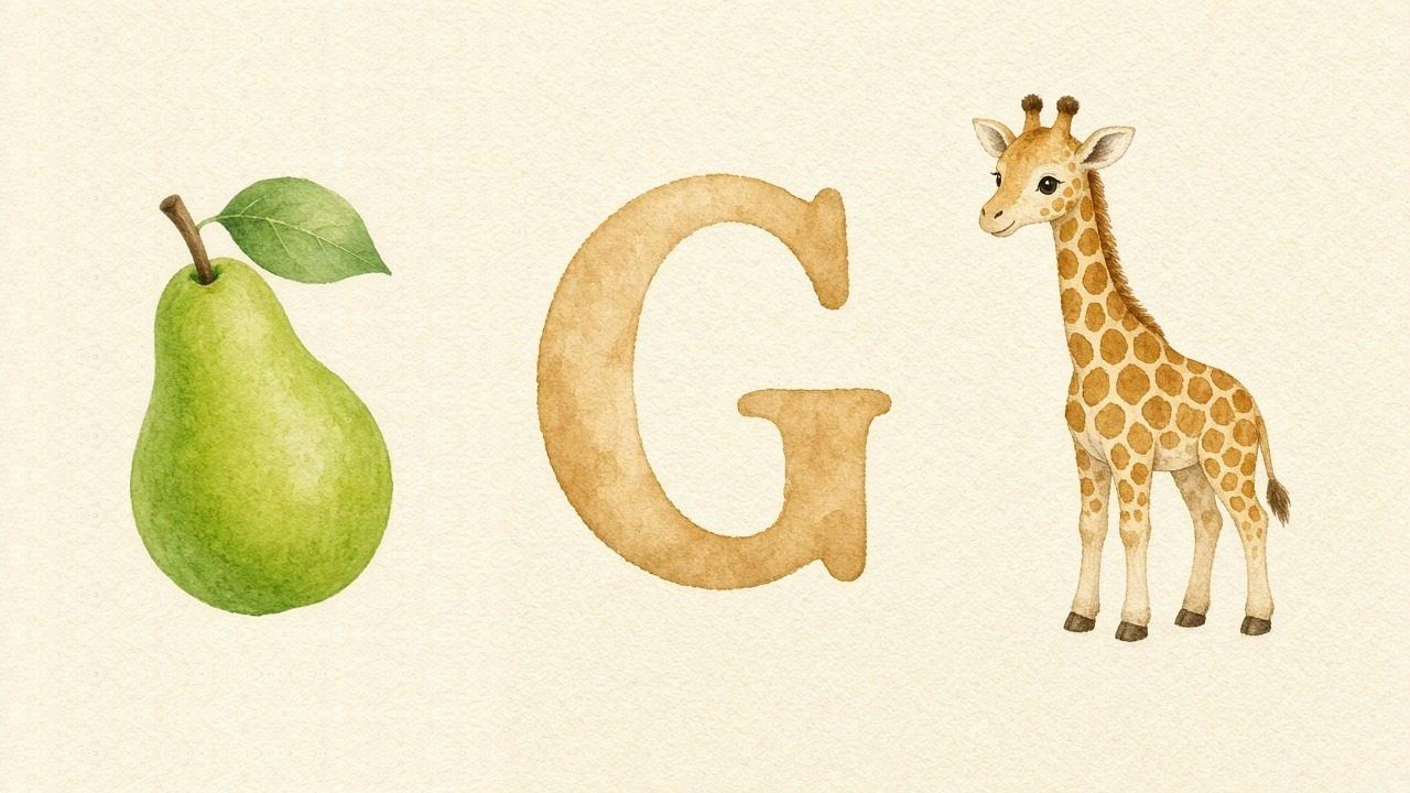 De peer (Gruszka), de letter G, G van de giraf