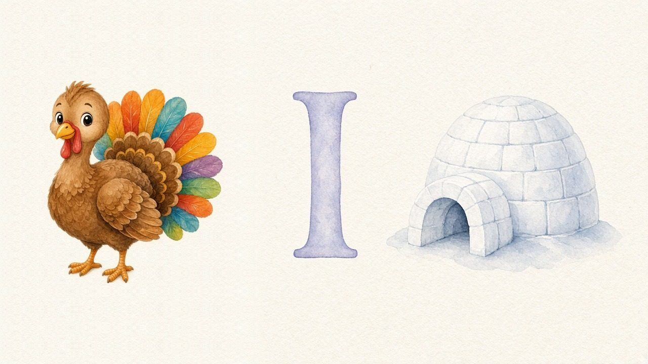 De kalkoen (Indyk), de letter I, I van de iglo