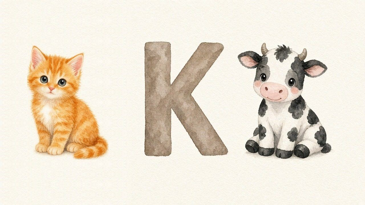 De kat (Kot), de letter K, K van de koe