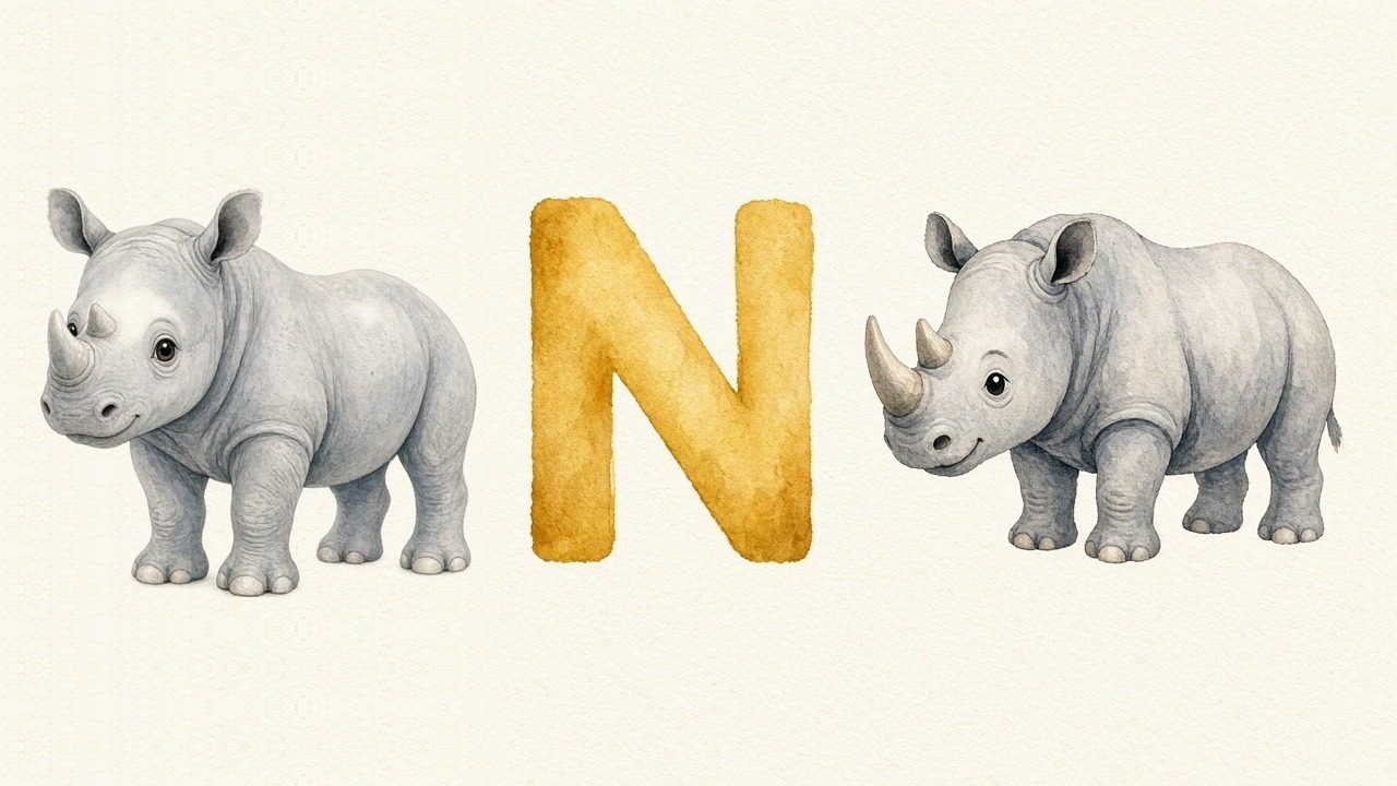 De neushoorn (Nosorożec), de letter N, N van de neushoorn
