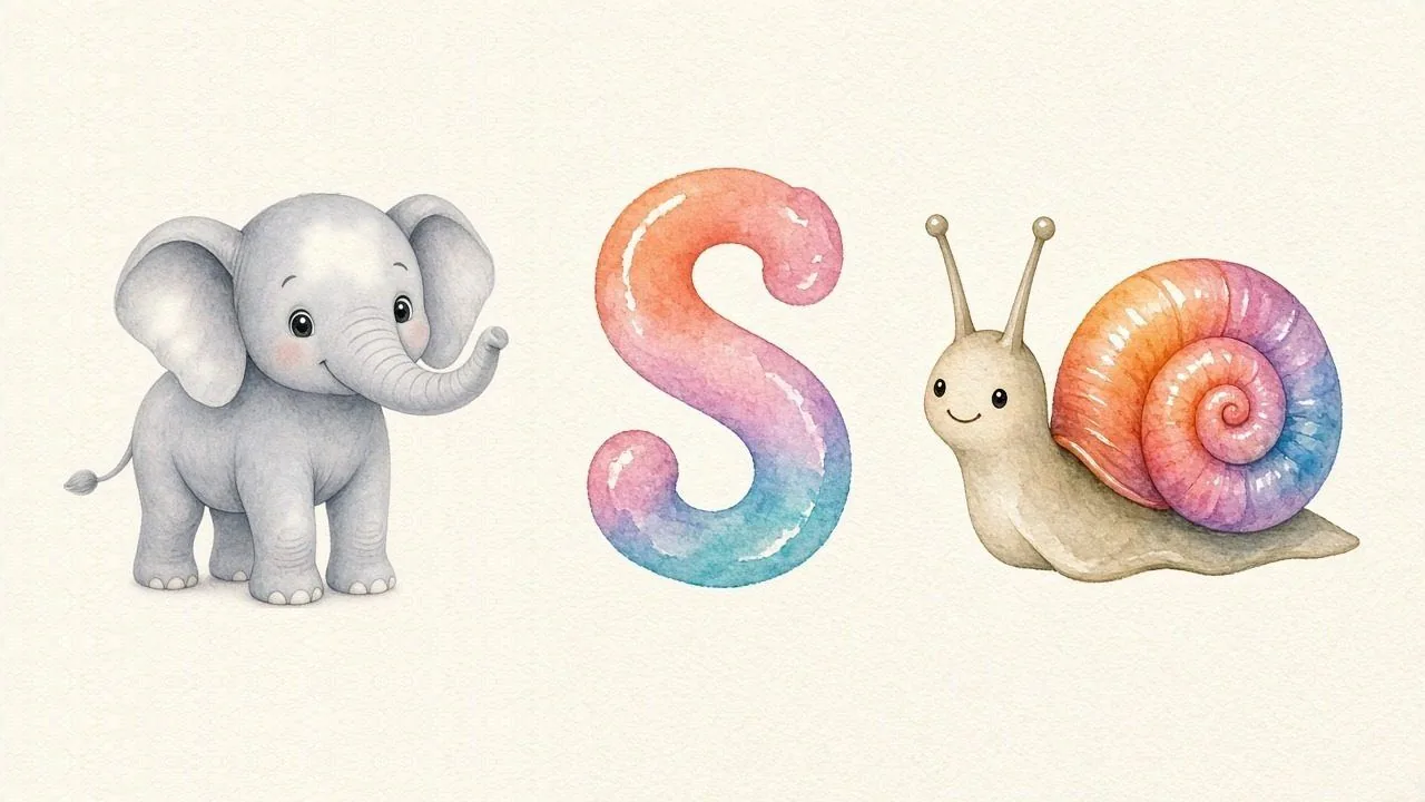 De olifant (Słoń), de letter S, S van de slak