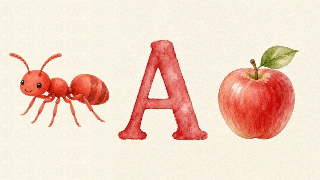 De mier (Ant), de letter A, A van de appel
