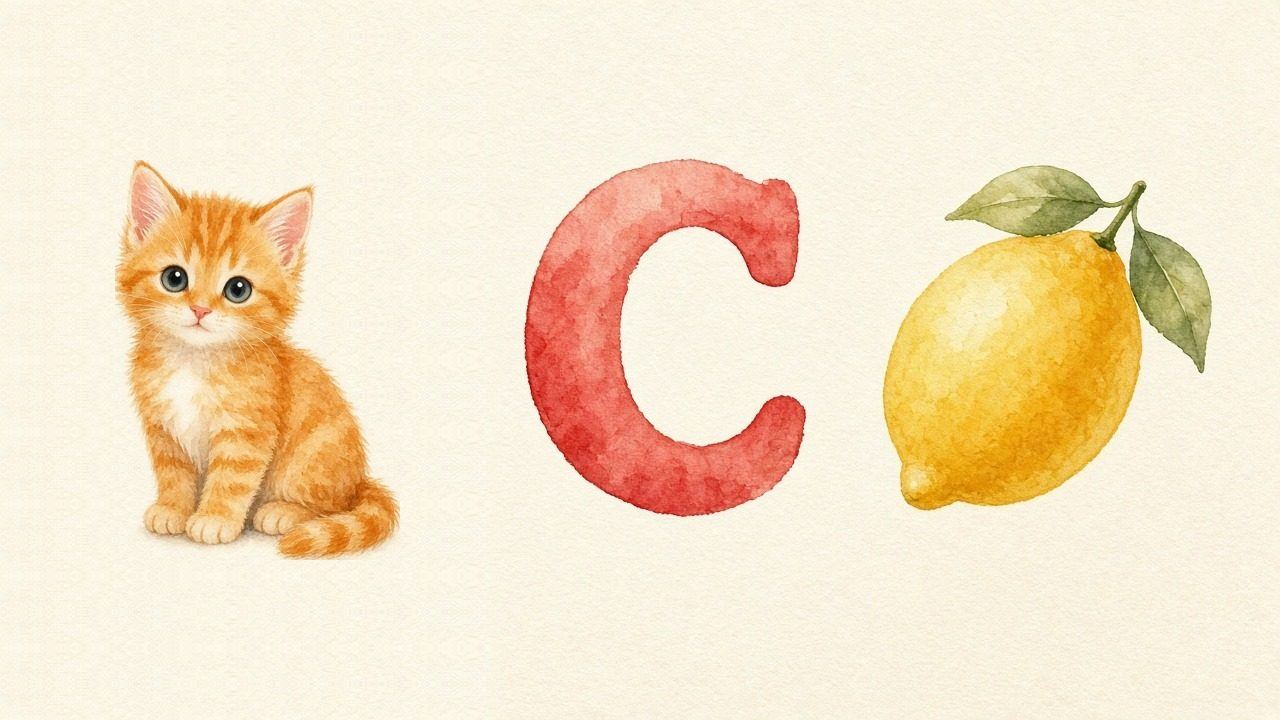 De kat (Cat), de letter C, C van de citroen