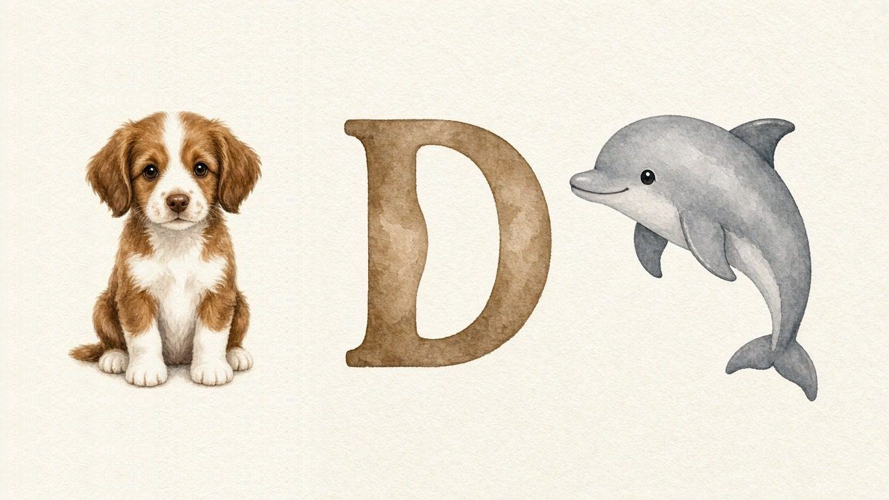 De hond (Dog), de letter D, D van de dolfijn