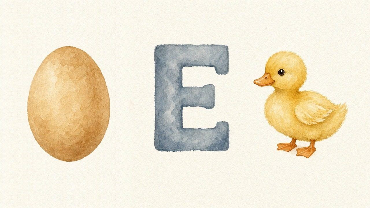 Het ei (Egg), de letter E, E van de eend