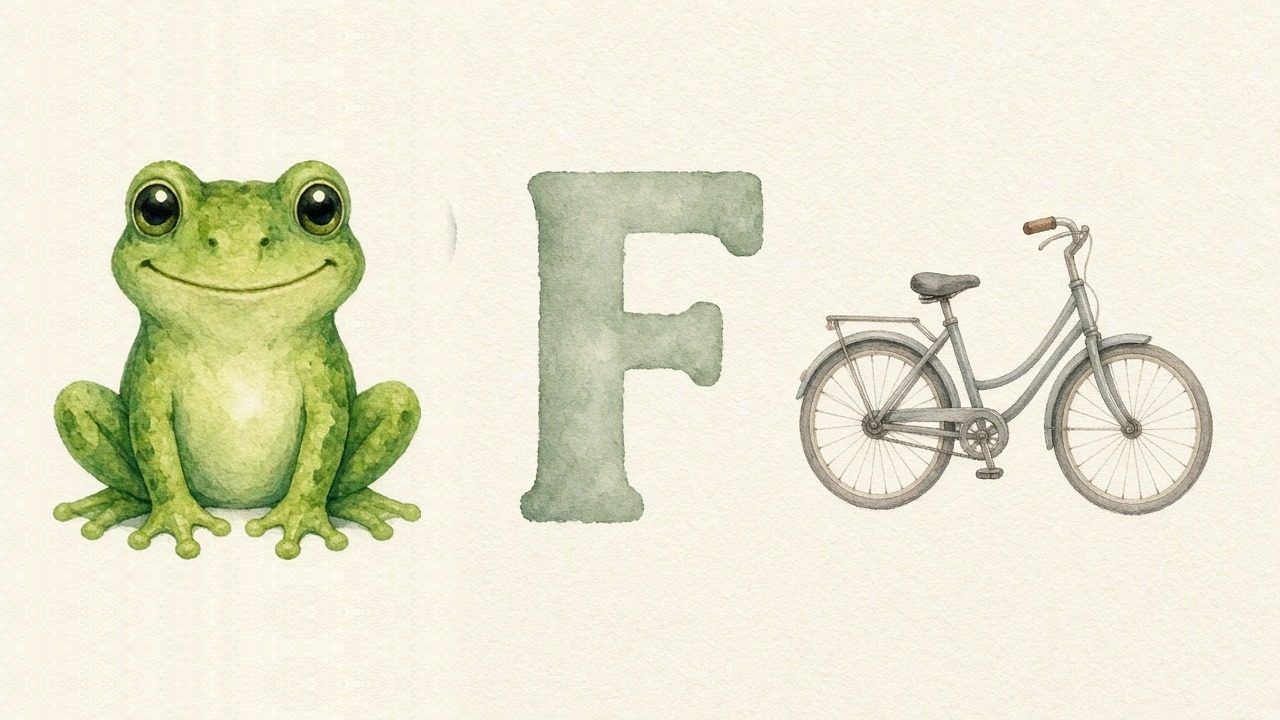 De kikker (Frog), de letter F, F van de fiets