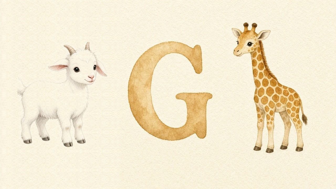 De geit (Goat), de letter G, G van de giraf