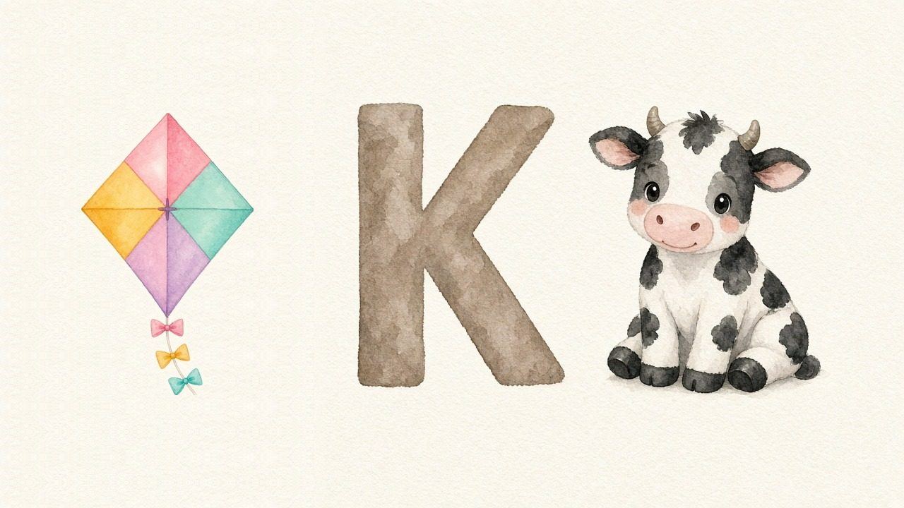 De vlieger (Kite), de letter K, K van de koe