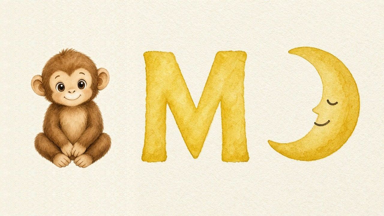 De aap (Monkey), de letter M, M van de maan