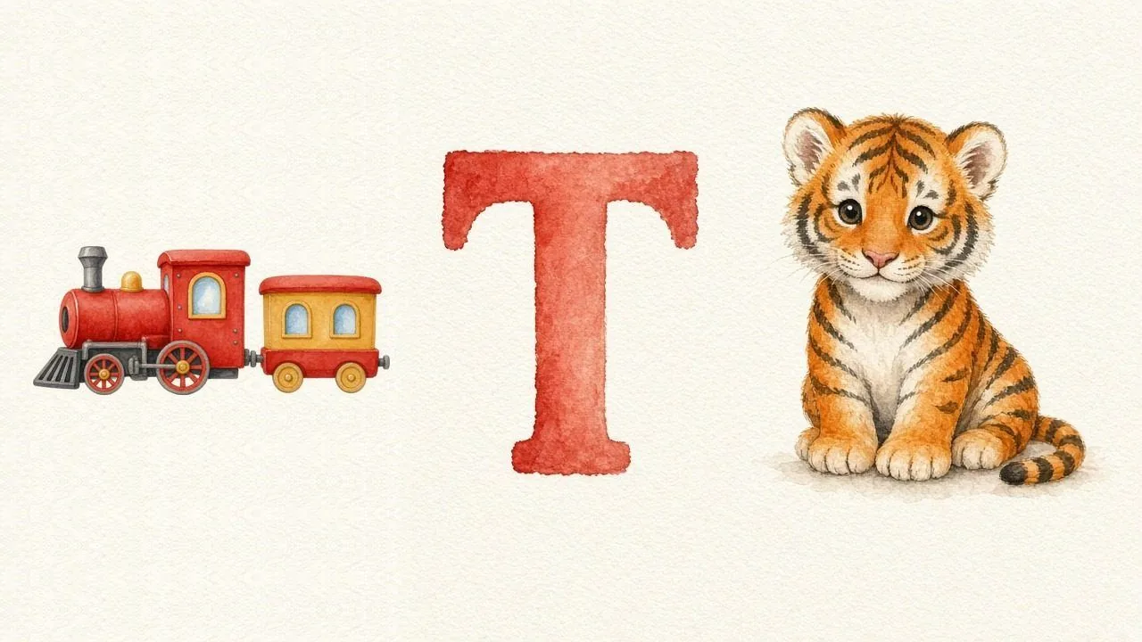 De trein (Train), de letter T, T van de tijger