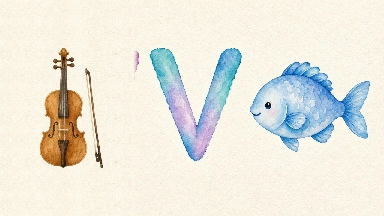 De viool (Violin), de letter V, V van de vis